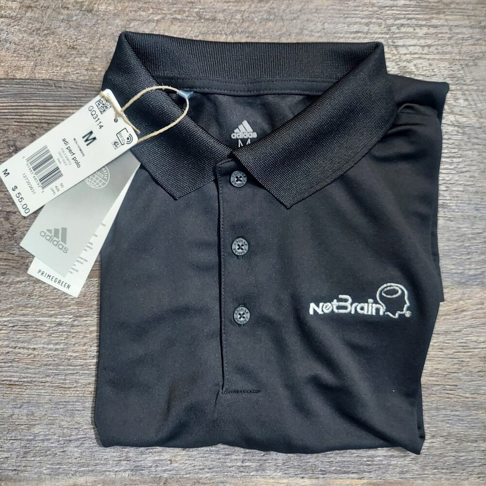 Adidas Golf Primegreen Men's Black Polo Medium NetBrain Logo NWT GQ3114